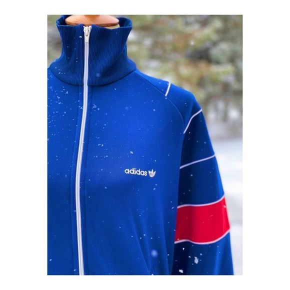 SOLD Vintage Adidas Track Jacket 1980s Full Zip Blue Red White Sz M Mock Neck - Picture 7 of 10